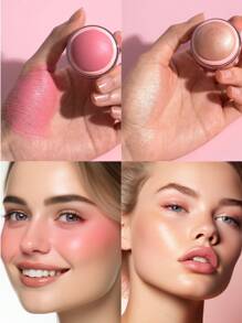 3-In-1 Highlighter Blush Ball Makeup Set,2pcs Dewy Finish Peach Pinkish Pink Blush Highlighter Makeup Kit Monochrome Instant Makeup For Any Crowd To Enhance The Complexion And Make The Skin Look Flawless