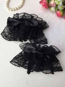 洛丽塔学院风蝴蝶结手套蕾丝袖子带花朵图案情人节