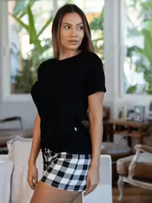 Women Pajama Sets - 黑與白 - 查看 5