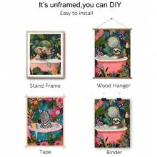 Juego de 3 pósteres sin marco con animales tropicales lindos en la bañera, de perezoso, elefante, cebra, arte de decoración de baño, impresión en lienzo, imagen de pared para dormitorio, apartamento, baño, decoración del hogar