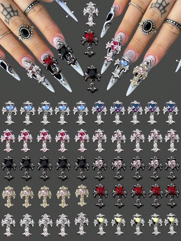 Cross Nail Charms Nail Drills Rhinestones 10Pcs 3D Alloy Nail Art Decorations Diy Gift For Girls Nail Gems Nail Supplies Nails