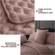 Luxury Quilted 3 Piece Bedspread Embossed Pattern For All Season 220 X 240CM Soft Microfiber Reversible Patchwork Beddings Set Bed Throw For Bedroom Decor Reversible Coverlet - Dusty Pink - View 7