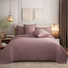 Luxury Quilted 3 Piece Bedspread Embossed Pattern For All Season 220 X 240CM Soft Microfiber Reversible Patchwork Beddings Set Bed Throw For Bedroom Decor Reversible Coverlet - Dusty Pink - View 8