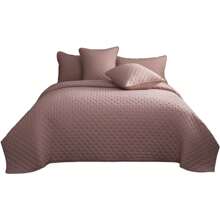 Luxury Quilted 3 Piece Bedspread Embossed Pattern For All Season 220 X 240CM Soft Microfiber Reversible Patchwork Beddings Set Bed Throw For Bedroom Decor Reversible Coverlet - Dusty Pink - View 6