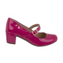 Women's Patent Leather Doll Dress Shoes, Medium Low Block Heel, Pointed Toe, Comfortable, Colorful, Various Colors, Black, Black, Nude, Pink, Rose, Pinkish, Red, White - Ref. 6484 - 玫紅色 - 查看 2