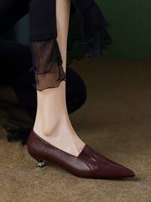 Damen High Heel Spitzschuh Pumps, vielseitige Business-Büroschuh, neue Frühling Herbst Styles, elegant, Kitten Heels - Bordeaux - Übersicht 3