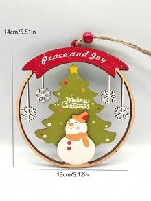 1pc Hollow Wooden Christmas Decoration Hanging Plaque Ornament With Rope For Christmas Tree, Party - Multicolor - View 7