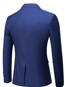Slim Fit Men Suits Jacket, Business Formal Groomsman Tuxedo Suit - Blue - View 2