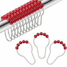 12pcs/24pcs Red Bathroom Hook Ball Rolling Decorative Rust Proof Stainless Steel Shower Curtain Hooks For Bathroom Shower Rods Home Bathroom Decor Fall Decor Bathroom Accessories Back To School - Red - View 14