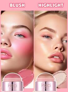 3-In-1 Highlighter Blush Ball Makeup Set,2pcs Dewy Finish Peach Pinkish Pink Blush Highlighter Makeup Kit Monochrome Instant Makeup For Any Crowd To Enhance The Complexion And Make The Skin Look Flawless
