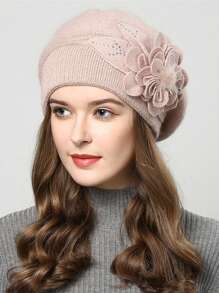 秋冬韩国百搭仿兔毛针织帽女双层加厚保暖护耳贝雷帽新款（注意：可能会掉毛！）