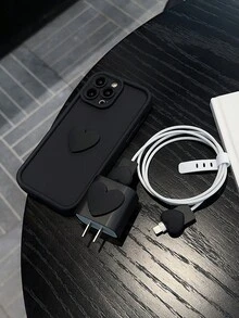 1 pieza Carcasa de teléfono con diseño de corazón sólido en negro + 1 pieza Protector de carcasa de carga con forma de corazón, compatible con iPhone 11 12 13 Pro Max, anti-caída iPhone 14 Plus 15 Pro Max, iPhone 7G 7P 8P XS XR - Negro - Ver 2