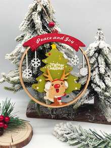 1pc Hollow Wooden Christmas Decoration Hanging Plaque Ornament With Rope For Christmas Tree, Party - Multicolor - View 8