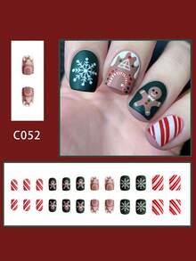 Bộ 24 móng tay giả vuông ngắn, cây thông Noel nhiều màu & nhũ xanh lá cây ánh kim, bộ móng nghệ thuật có thể tháo rời che phủ toàn bộ dành cho phụ nữ dự tiệc, ngày lễ, mặc hàng ngày - Đỏ - Xem 2