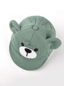 1 chiếc mũ chống nắng Unisex cho bé có thêu hình chú gấu và thiết kế tai to dễ thương để sử dụng hàng ngày, kiểu mũ bóng chày (chống nắng) - màu xanh lá - Xem 5