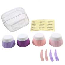 Set de 4 botellas dispensadoras portátiles para viajes, contenedores de artículos de tocador, tarros de crema de silicona, accesorios esenciales para viajes con bolsas y etiquetas transparentes, tarros a prueba de fugas para cosméticos líquidos, cremas faciales, corporales y de manos, botellas de crema exprimible a prueba de explosiones y fugas para decoración del hogar, baño, decoración de otoño, regreso a la escuela
