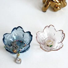 1pc Flower Ring Dish Jewelry Tray, Small Glass Jewelry Dish For Women, Room Decor Trinket Tray For Earrings Necklaces, Wedding Engagement Ring Holder Dish, Key Dish Jewelry Plate Bowl Gift Back To School