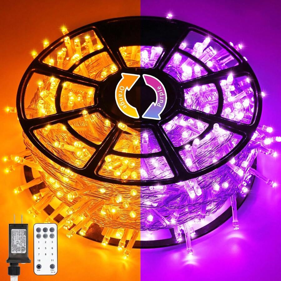 KBO JMEXSUSS 168ft 600 LED Halloween Decor Lights Outdoor Clear Wire, Orange Purple String Lights Indoor Plug In,Halloween Lights For Tree Porch Yard Decorations - 橙色到紫色 - 查看 1