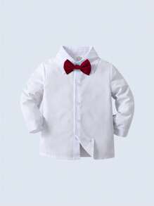 BOARNSEORL 3 件套男婴绅士装 - 白色蝴蝶结衬衫、背心和裤子，时尚别致，适合生日派对、新年联欢晚会、婚礼、洗礼、1 岁生日等场合 - 酒紅色 - 查看 6