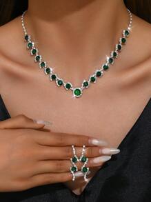 1 套时尚黑钻首饰套装、项链和耳环，适合女士晚会佩戴 - 銀色 - 查看 8