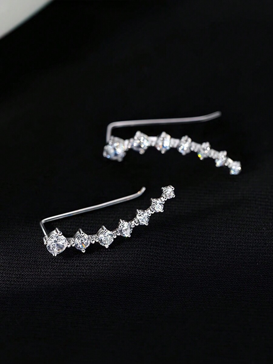 S925 Sterling Silver Ear Studs With Dazzling Zirconia Stones, Elegant