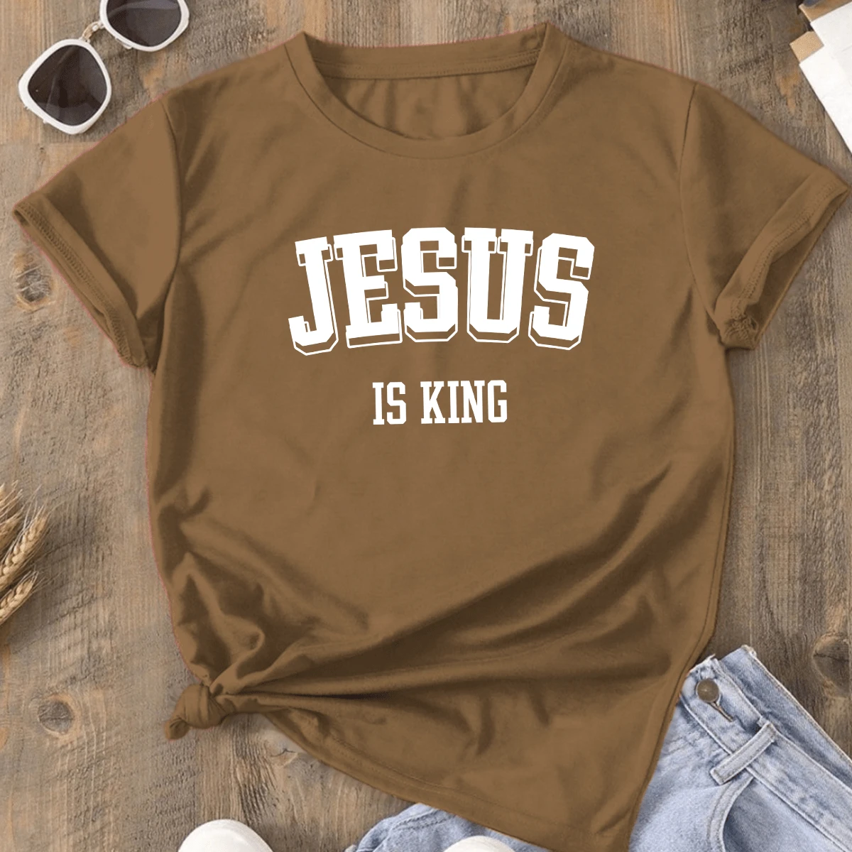 Women's T-Shirt Jesus Is King Shaded - 米色 - 查看 1