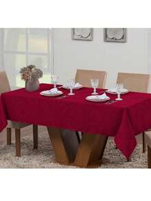 Kit Of 3 Luxury Rectangular Jacquard Dining Room Tablecloths For 8 Seats - 白色,紅色,金色 - 查看 4