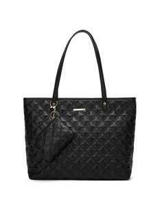 全新欧美风格女士手提包单肩包简约时尚托特包 - 黑色 - 查看 2