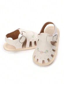 Infant Girls Embroidered Flower Flat Shoes, Soft Bottom Comfortable Pre-Walker Shoes - White - View 5