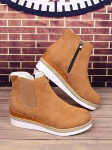 女士时尚坡跟短靴，欧洲设计师新品，非常适合外出和聚会 - 駝色 - 查看 2