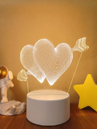 Lâmpada LED 3D de Amor Romântico para Casa e Decoração - Luz Noturna Infantil Luminária Criativa Desenhos
