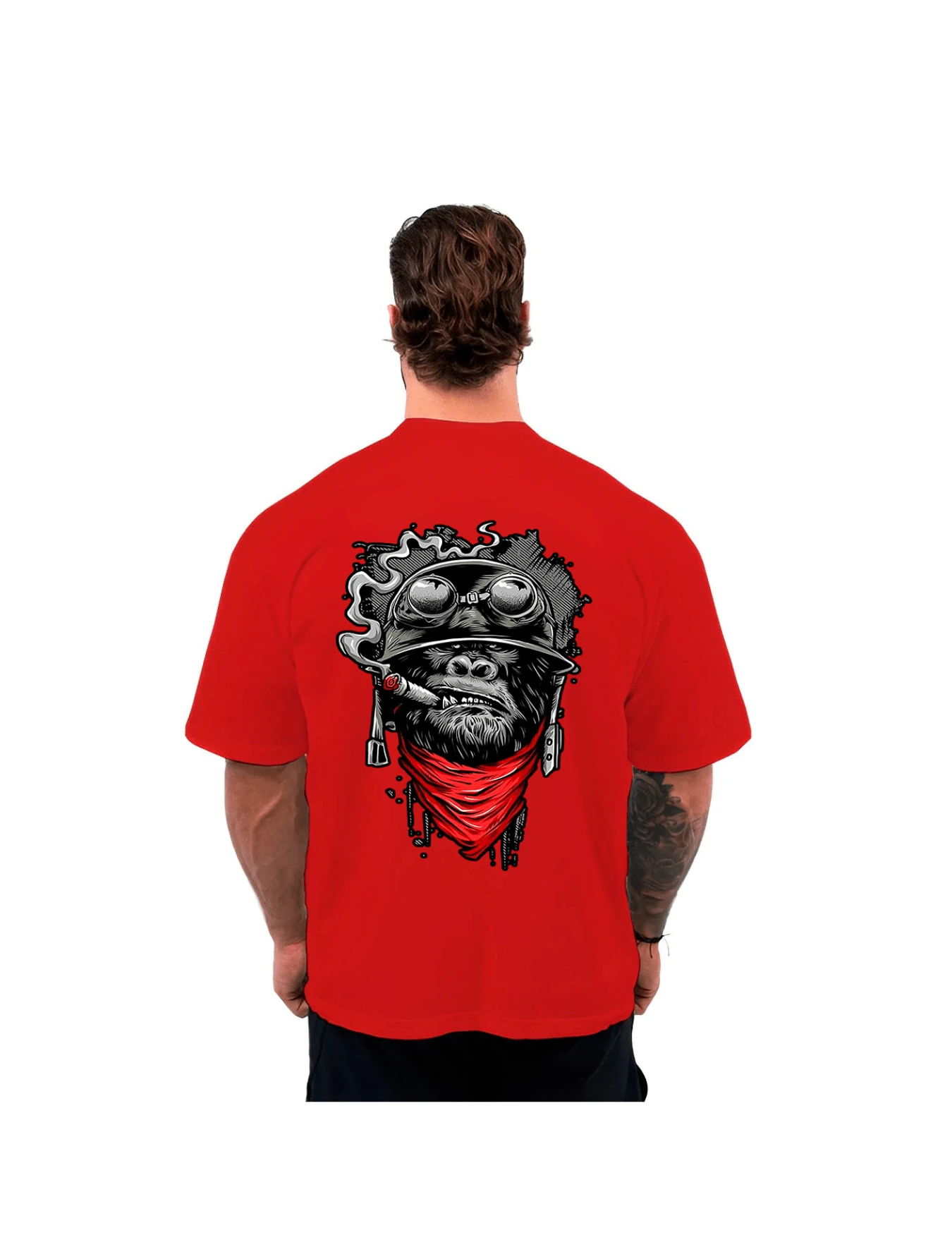 Oversized Gorilla Cool Loose Streetwear T-Shirt - Red - View 1