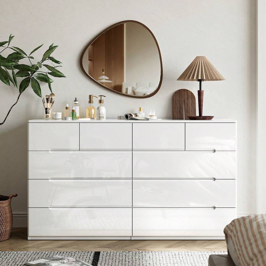 10 Drawer Dresser 55 White Dresser For Bedroom High Gloss Dresser