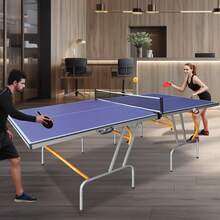 8FT Mid-Size Table Tennis Table Foldable & Portable Ping Pong Table Set For Indoor Games With Net, 2 Table Tennis Paddles And 3 Balls - Blue - View 3