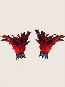 Lace Cutout Feather Decor Wrist Cuff, Dark Fashion Accessory Halloween - Multicolor - View 5