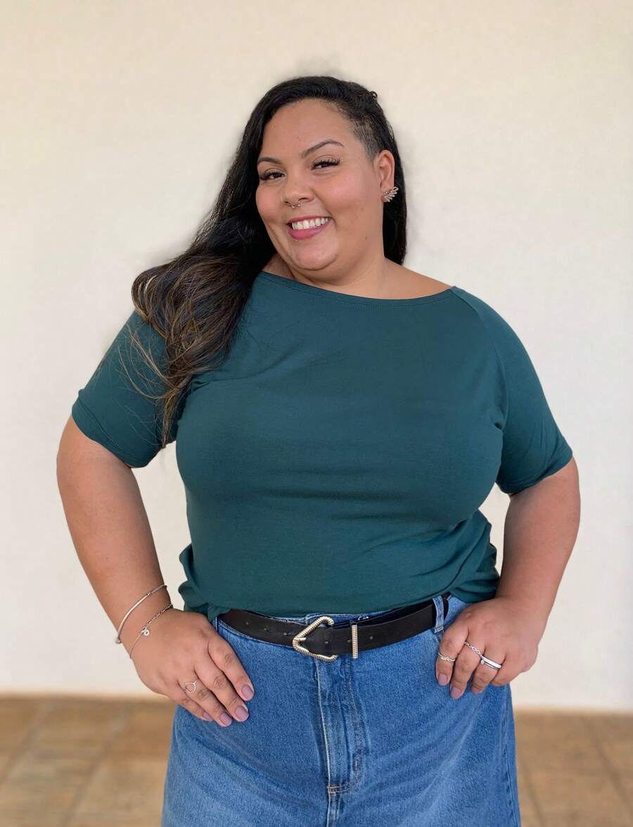 Plus Size Off-The-Shoulder Style Blouse, Elegant, One Size, Stretchable, Fits G3 To G5, Doesn't Pill, Comfortable Viscolycra Fabric. - 綠色 - 查看 1