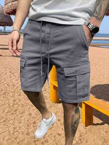 Pantalones de playa para hombre,Pantalones short casuales sueltos con multibolsillos cordón para hombre,cómodos pantalones short deportivos casuales para el día a día,el trabajo,la playa,pantalones cortos deportivos elásticos informales para ciclismo, natación, tenis y deportes al aire libre. - Gris - Ver 10