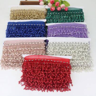 1码6cm串珠流苏蕾丝花边流苏缎带拉丁舞裙装饰蕾丝舞台服流苏DIY缝纫配件窗帘婚纱装饰