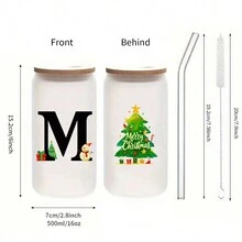 1 chiếc cốc thủy tinh mờ 16oz dùng cho Giáng sinh có in chữ 3D, nắp tre và ống hút, thích hợp đựng đồ uống đá, cà phê đá, quà tặng Giáng sinh cho gia đình và bạn bè - Nhiều màu - Xem 4