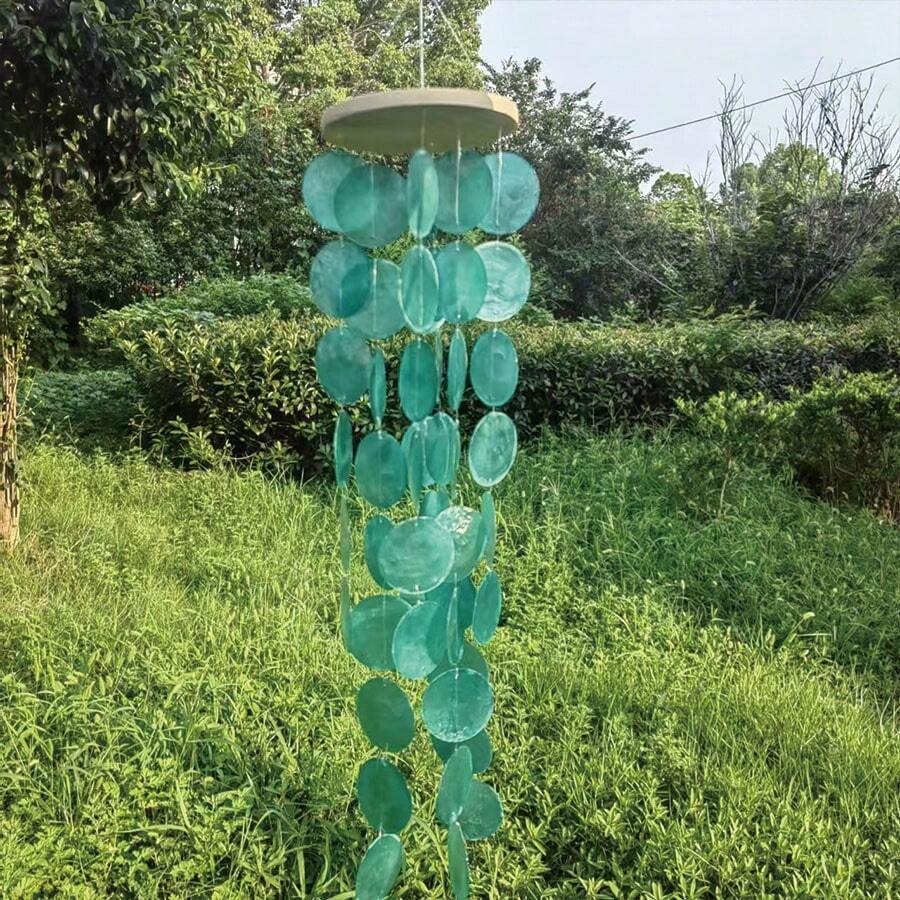 Chuông gió thủ công 28 inch làm từ thủy tinh và vỏ sò, thích hợp trang trí ngoài trời, nhà cửa, bãi biển, chuông gió vỏ sò Capiz cho ngoài trời, sân hiên, nhà hoặc vườn, quà tặng chuông gió cho mẹ, trang trí nhà cửa, trang trí phòng, trang trí tường, quà sinh nhật hoặc tốt nghiệp.