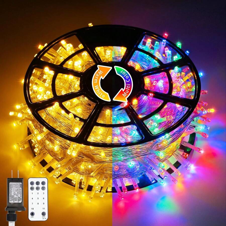 KBO JMEXSUSS 600 LED Color Changing String Lights Plug In, 168FT Warm White & Multicolor Christmas Lights With Remote, Christmas String Lights Outdoor Waterproof Clear Wire For Tree Xmas Decor - Warm White to Multicolor - View 1
