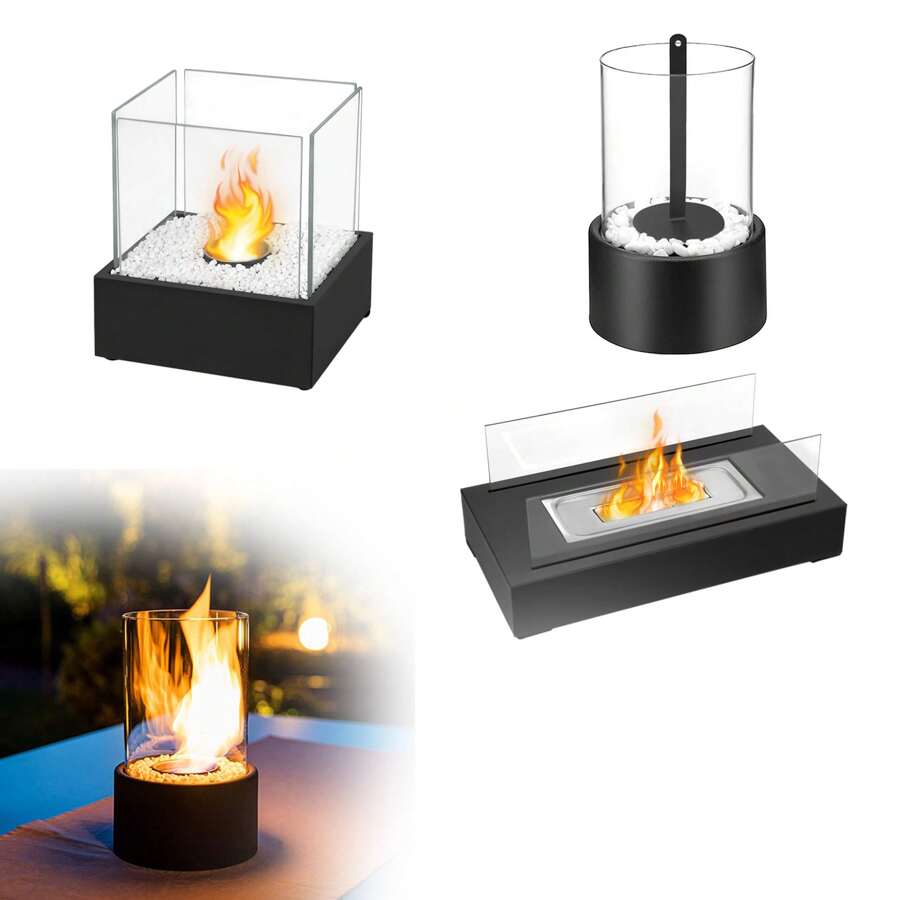 Bioethanol Tischkamin Tischfeuer Indoor & Outdoor  Dekorative Steine Längere Brennzeit Tragbare Bio Ethanol Feuerstelle Kleiner Kamin für Indoor und Outdoor Balkon Terrasse Wohnung Garten Deko