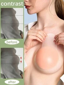 2pcs Apricot Silicone Invisible Breast Lift Tape, Soft & Elastic Silicone Material, Washable & Reusable, Suitable For Low-Cut Dresses In Parties, Weddings, Graduations, Providing Lift And Shaping For Smaller Busts - Apricot - View 1