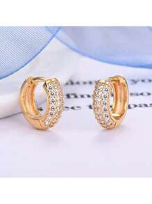 Promotion Of Men's And Women's Hip Hop Hoop Earrings With Feathers Zirconia And Neymar Gold Plated - 金色 - 查看 2
