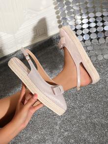 Giày sandal đế dây dày cho nữ, mũi kín, mũi kín, màu mơ - Màu be - Xem 5