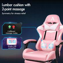 ALFORDSON Video Game Chair, Ergonomic Office Chair, Massage Racing Chair, Retractable Footrest, PU Leather, Height Adjustable And Tilt, 180kg Load Capacity - Pink - View 4