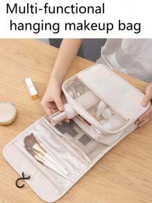 1 件便携式旅行化妆包带挂钩，化妆品收纳袋，可容纳刷子、香水、洗漱用品，适用于口红、化妆刷、铅笔、眼影、镜子、眼线笔、唇彩、护肤品、牙刷、肥皂、洗发水、梳子、手表、手机、项链、珠宝和数码配件返校 - 彩色 - 查看 9