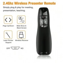 Presentador inalámbrico USB de 2.4 GHz con control remoto de diapositivas de PowerPoint, control remoto, puntero RF y clicker de cambio de página - Negro - Ver 2