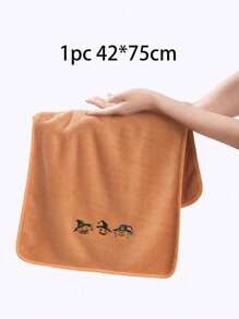 1 件猫咪图案珊瑚绒刺绣浴巾/手巾，超柔软吸水超细纤维速干，礼品套装，情侣装和家居装饰 - 橘色 - 查看 3