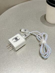 5pcs/Set Halloween Pink/Black Spider 1.5m Laser Wrap Data Cable, Charger Head Protector, Anti-Breakage Cable TPU Wrap Organizer, Compatible With IPhone 12/13/14, Compatible With 20W Fast Charging Cable Cable Protector, Charger Protector